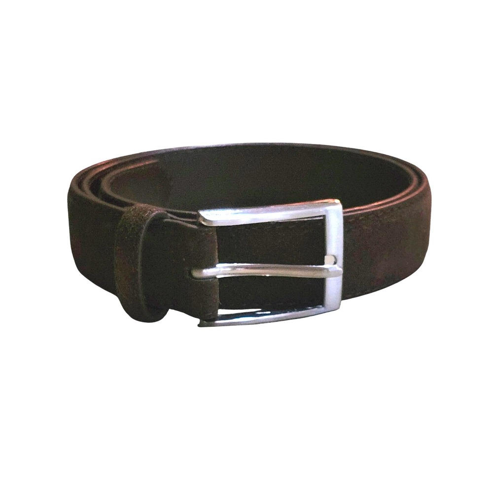 PX Chocolate Brown Suede Leather Belt Mens 36 Silver Buckle Classic Casual Dress